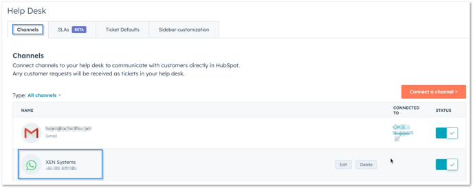Connected HubSpot Help Desk channel